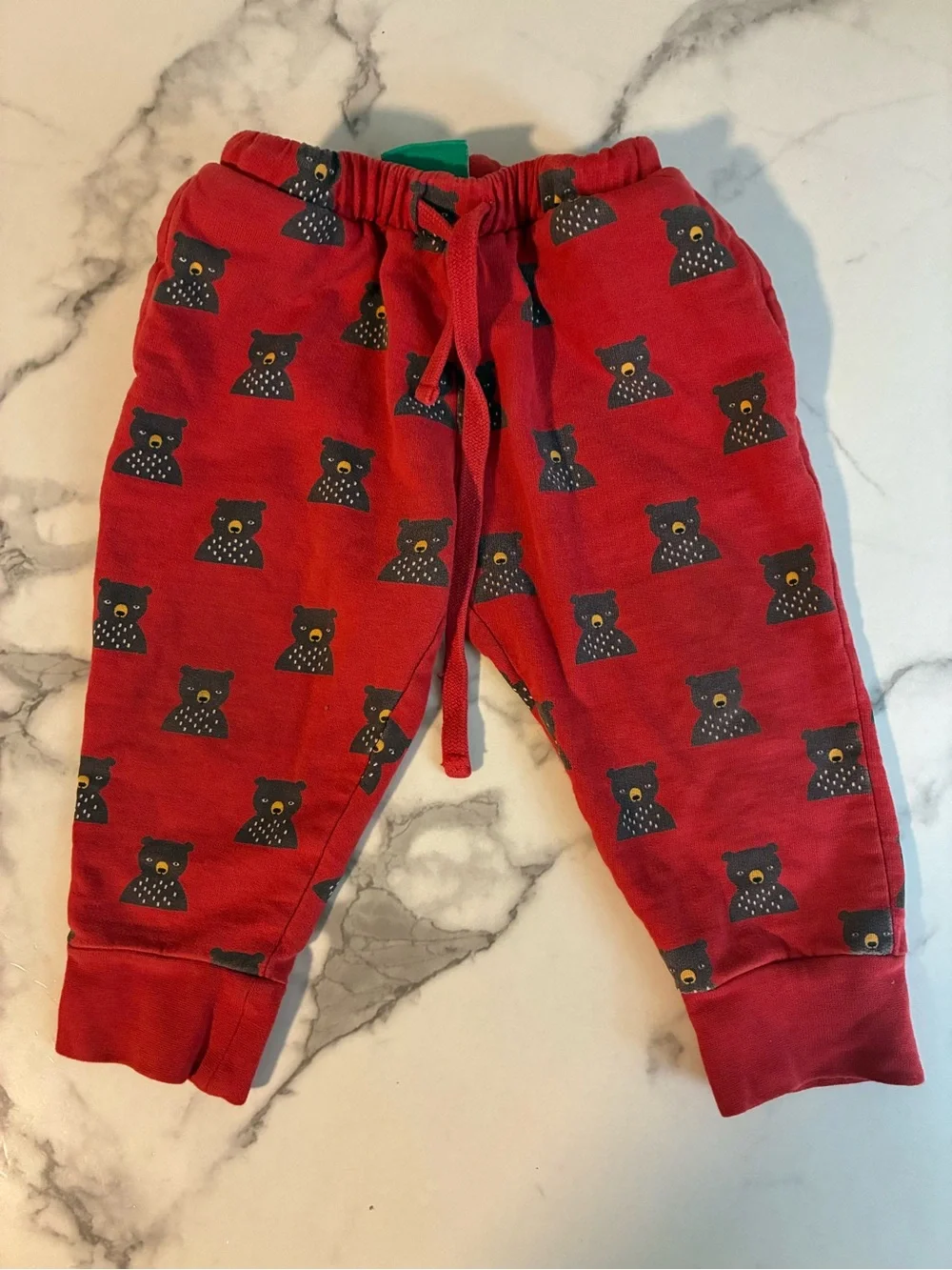 Little Green Radicals Red Bear Print Joggers